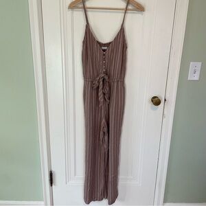 Abercrombie Striped Button Front Jumpsuit in Beige and White Size Small